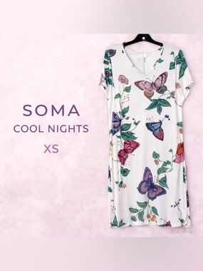 Soma Cool Nights Butterfly Print Sleep Dress XS Soft Rayon Stretch Nightgown